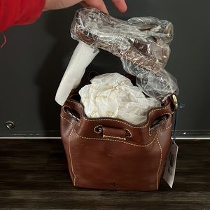 Dooney and Burke Florentine Mini Hattie Drawstring Chestnut Bag